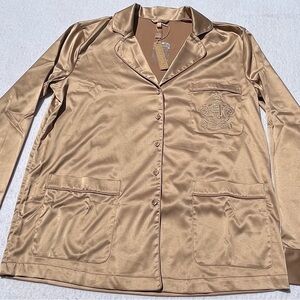 Skims Hotel Shine Button Up Long Sleeve Sleep Top NWT Size XS Pj Shirt